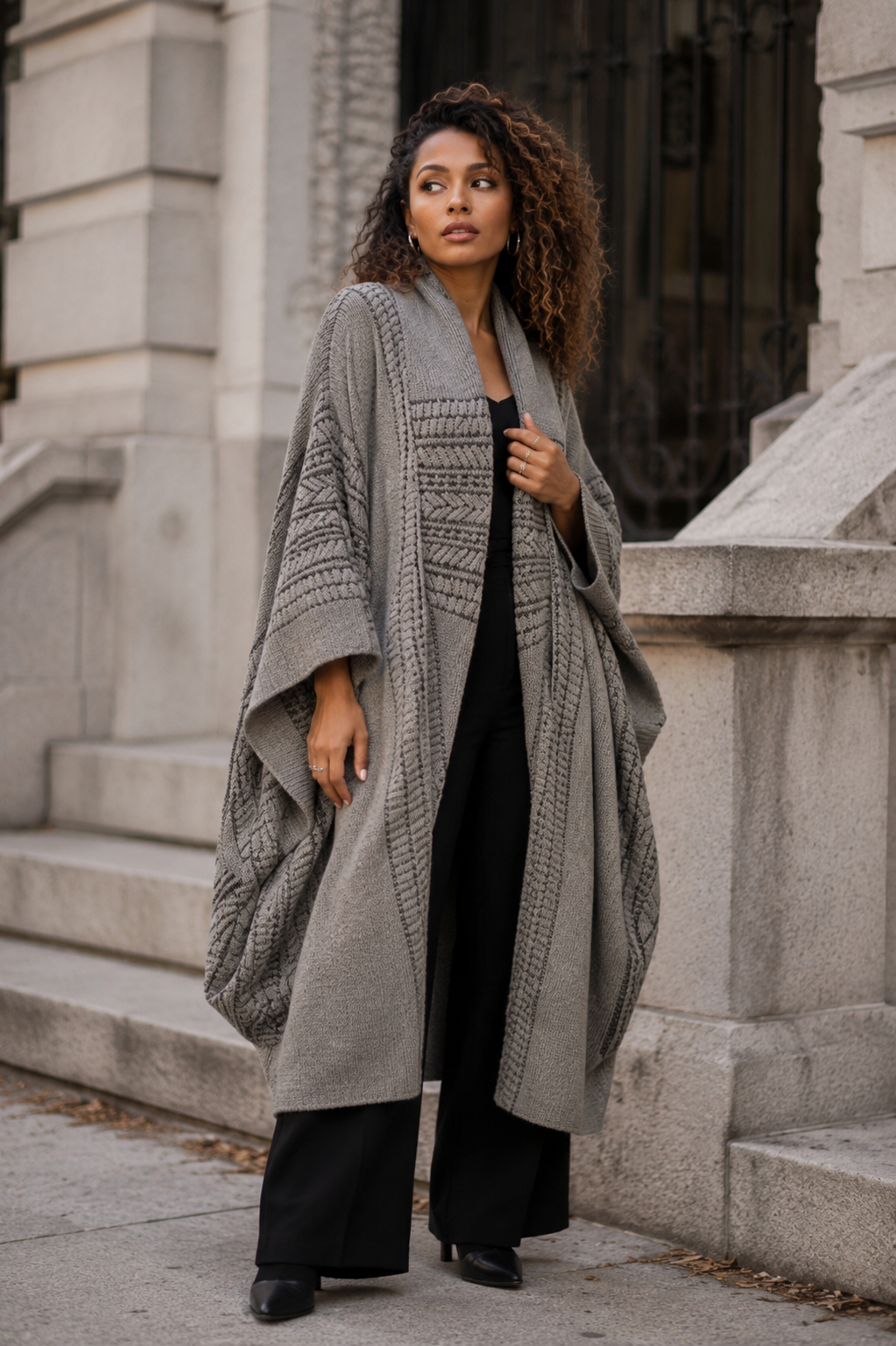 Long Sweater Knit Fly Jacket